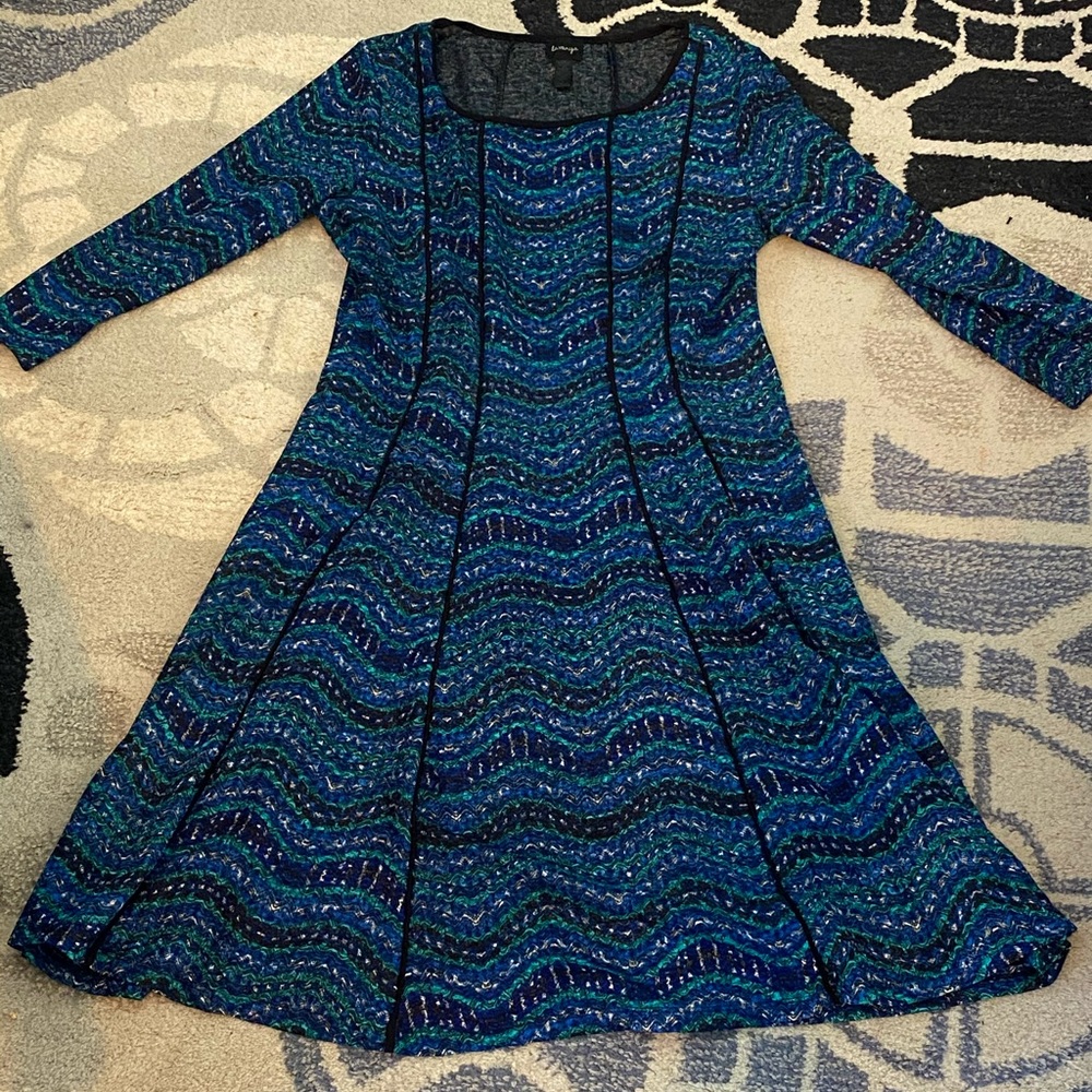 Blue patterned mid length dress
